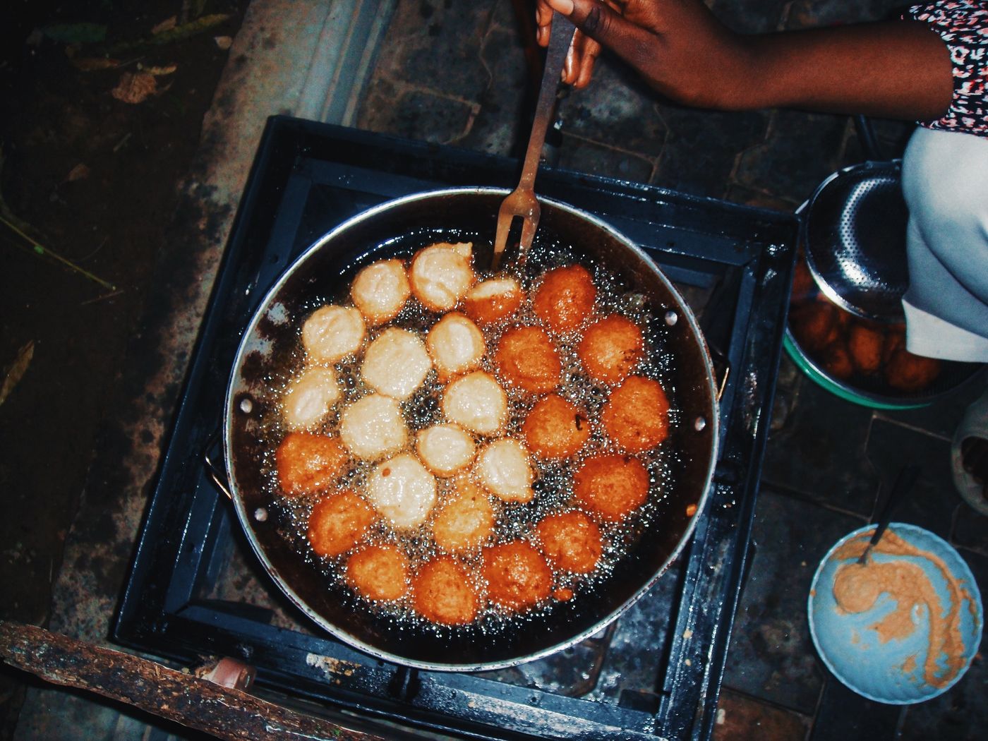 Akara frying in hot oil