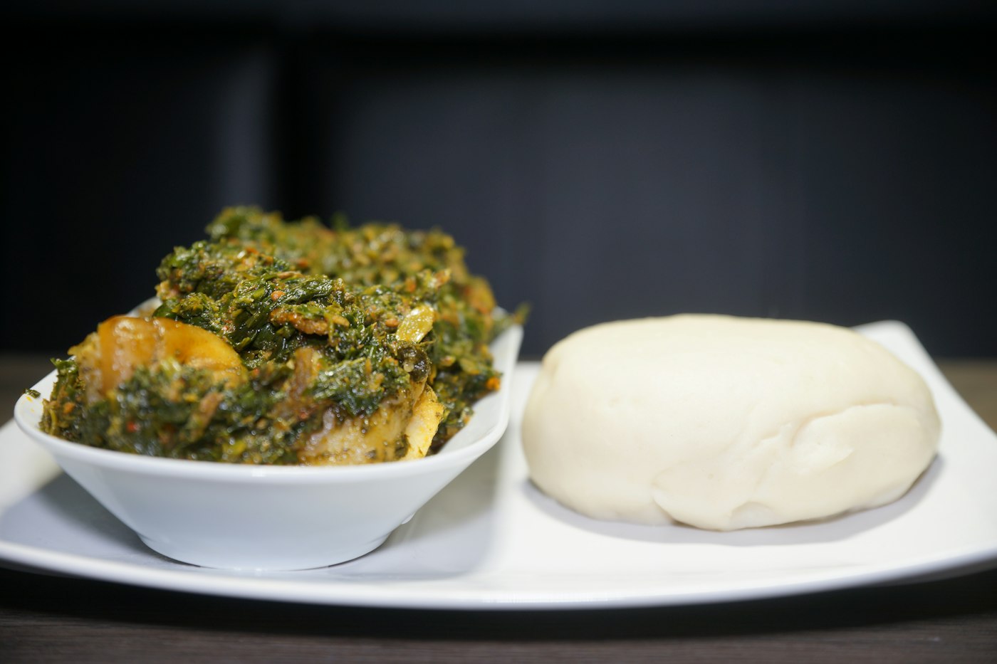 Vegetable soup with pounded yam