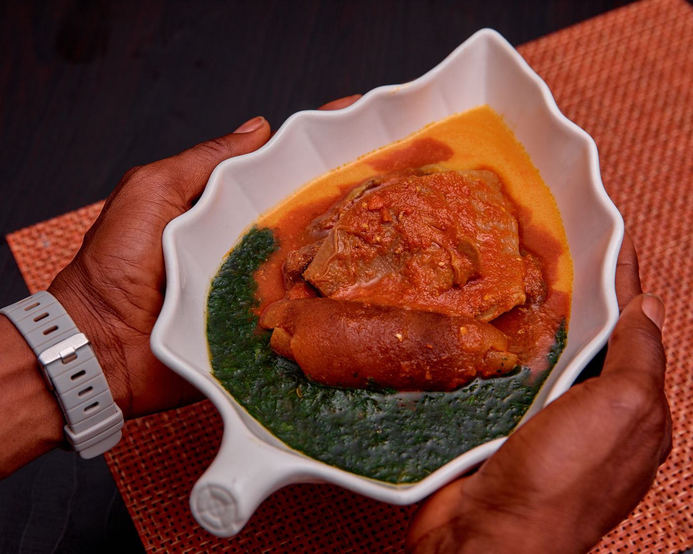 Fish stew with ugu leaves